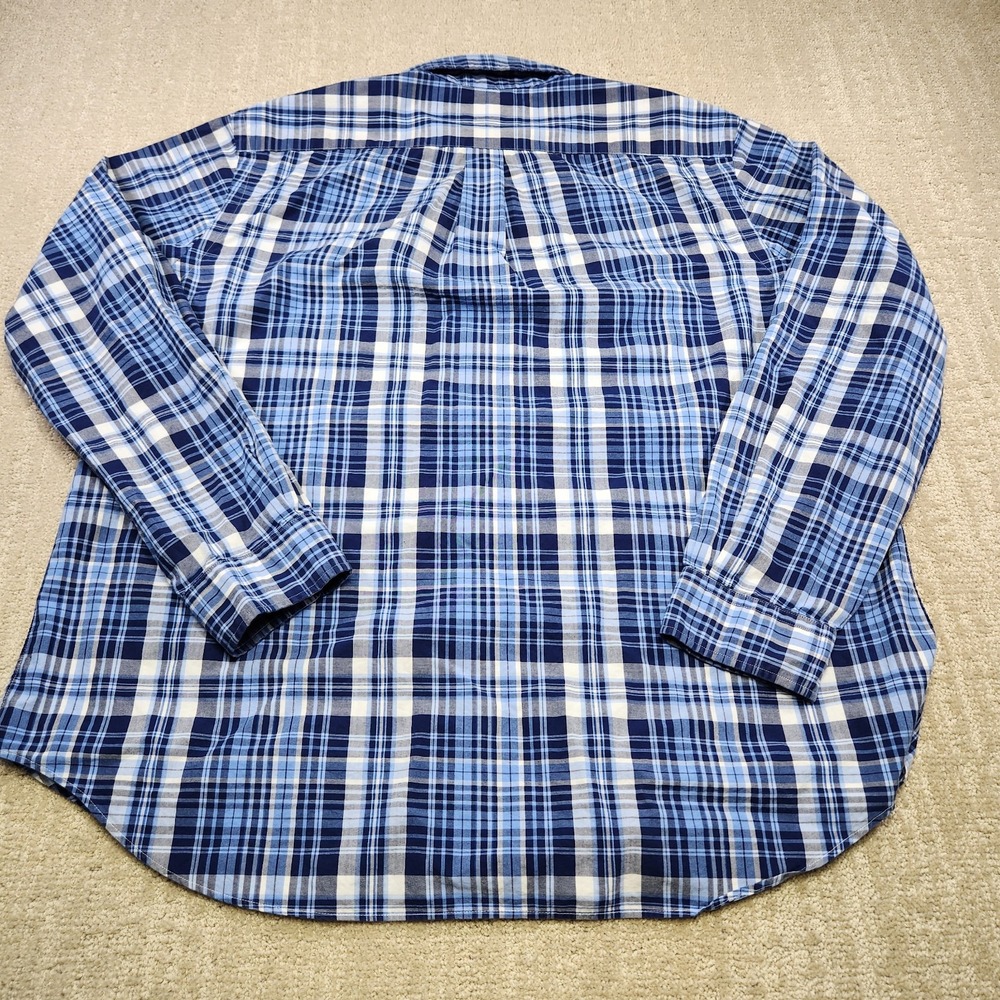 Polo Ralph Lauren Shirt Men XL‎ Blue Windowpane Plaid Button Down Poplin Cotton - Picture 7 of 9